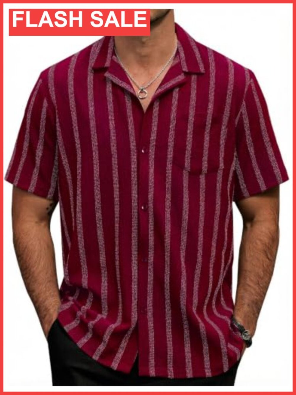 Men's Casual Button Down Short Sleeve Summer Beach Shirt Ribbed Striped Regular